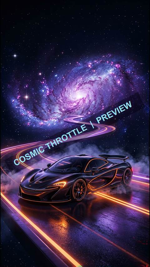 Premium preview of a dark car beside a cosmic spiral road