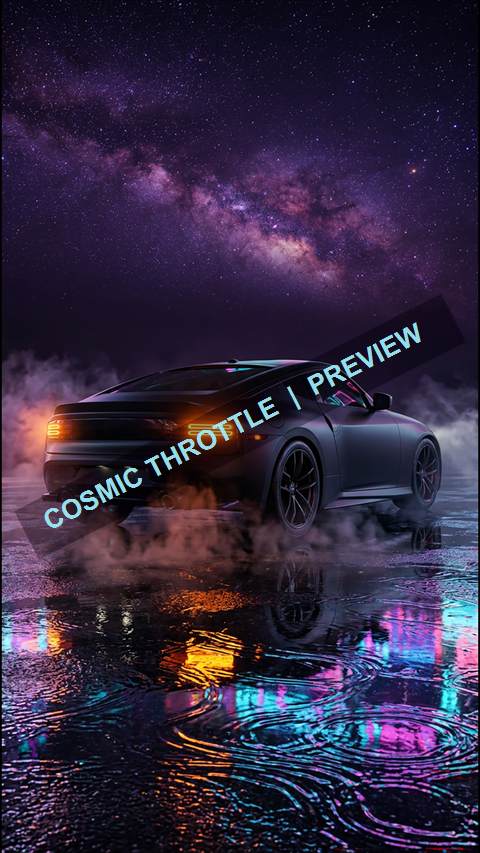 Premium preview of a dark car on a reflective neon road