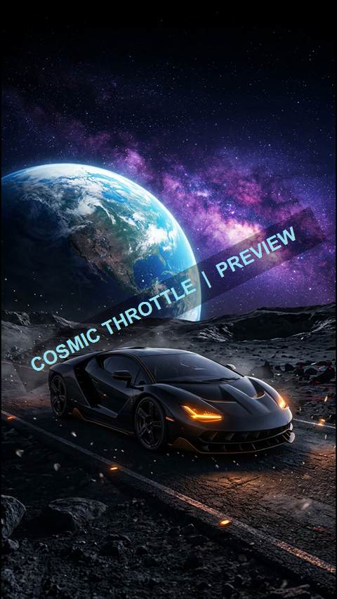 Premium preview of a dark car on a lunar road below Earth